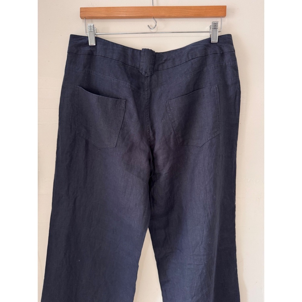 Navy Blue Linen Sailor Pant Size M Button Front Wide Leg Nautical Coastal Resort - Picture 6 of 11